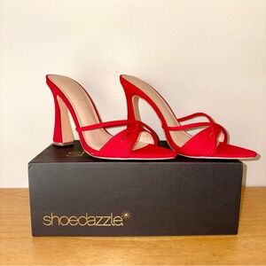 JustFab Shoe Dazzle Amelie Red Strappy Heels in Salsa Sz 8